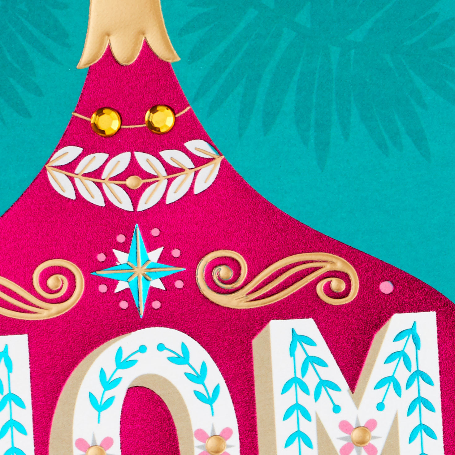 Pink and Teal Ornament Mom Christmas Card Card Front Detail image number 5