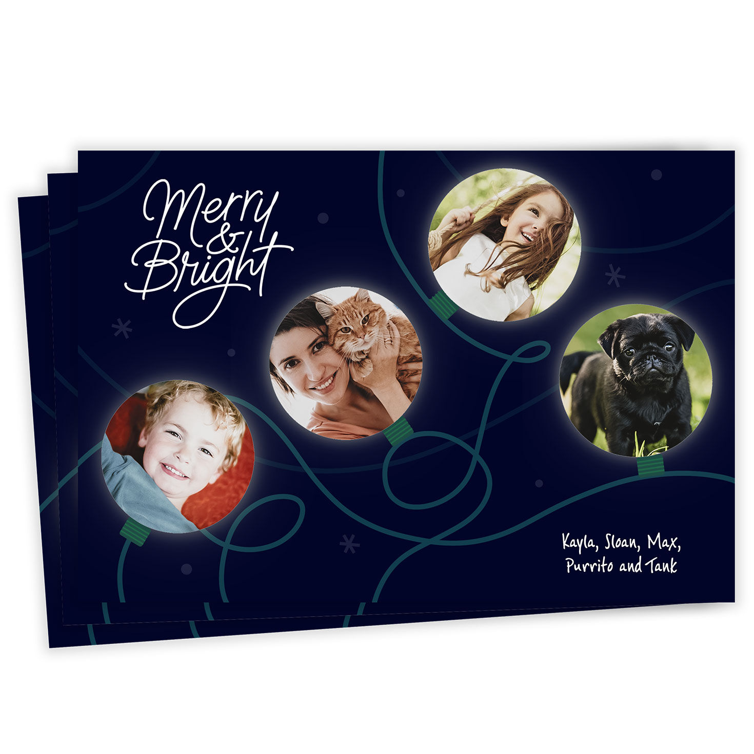 Merry & Bright Modern Lights Flat Christmas Photo Card