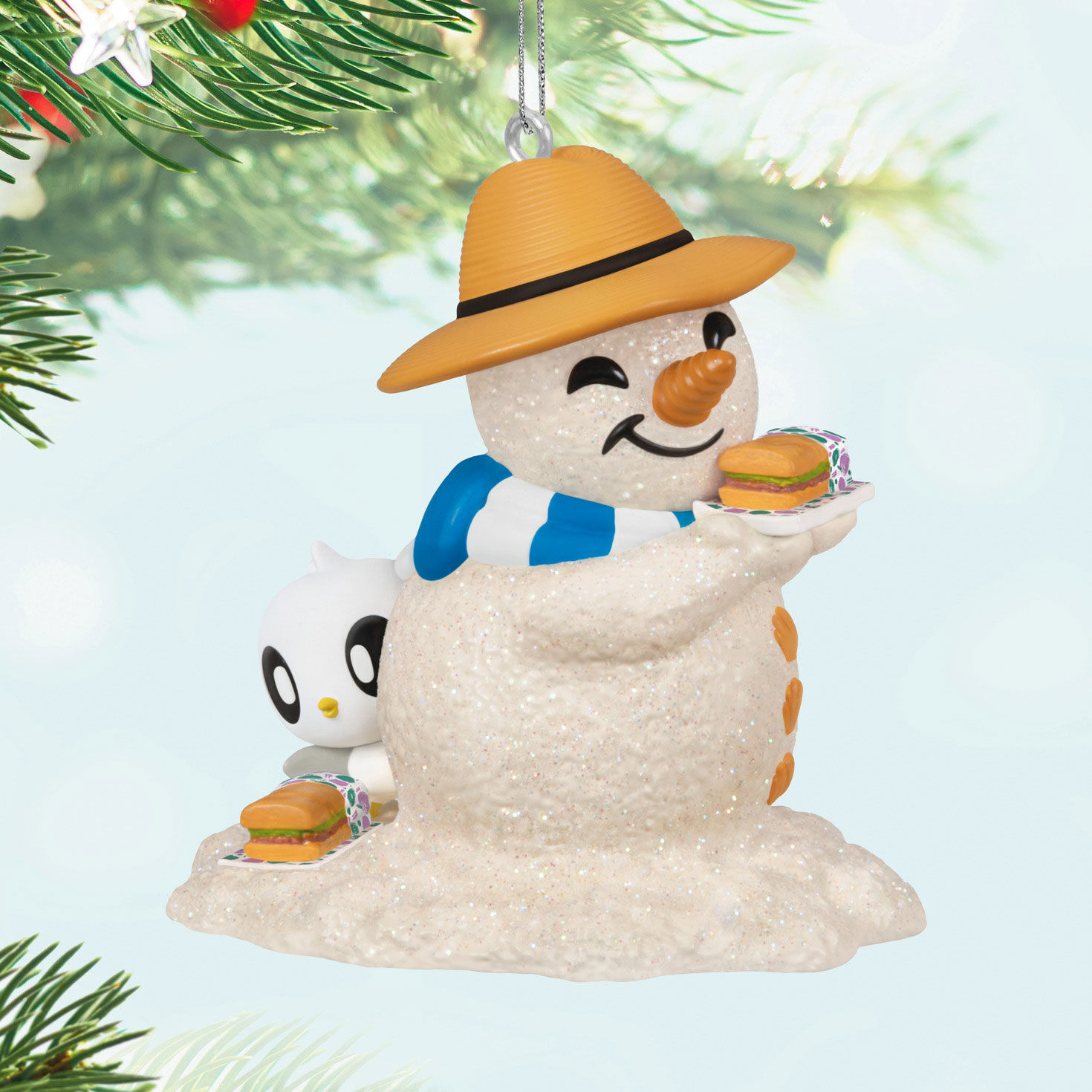 Sand Snowman With Sandwich Keepsake Ornament Hanging on tree image number 2