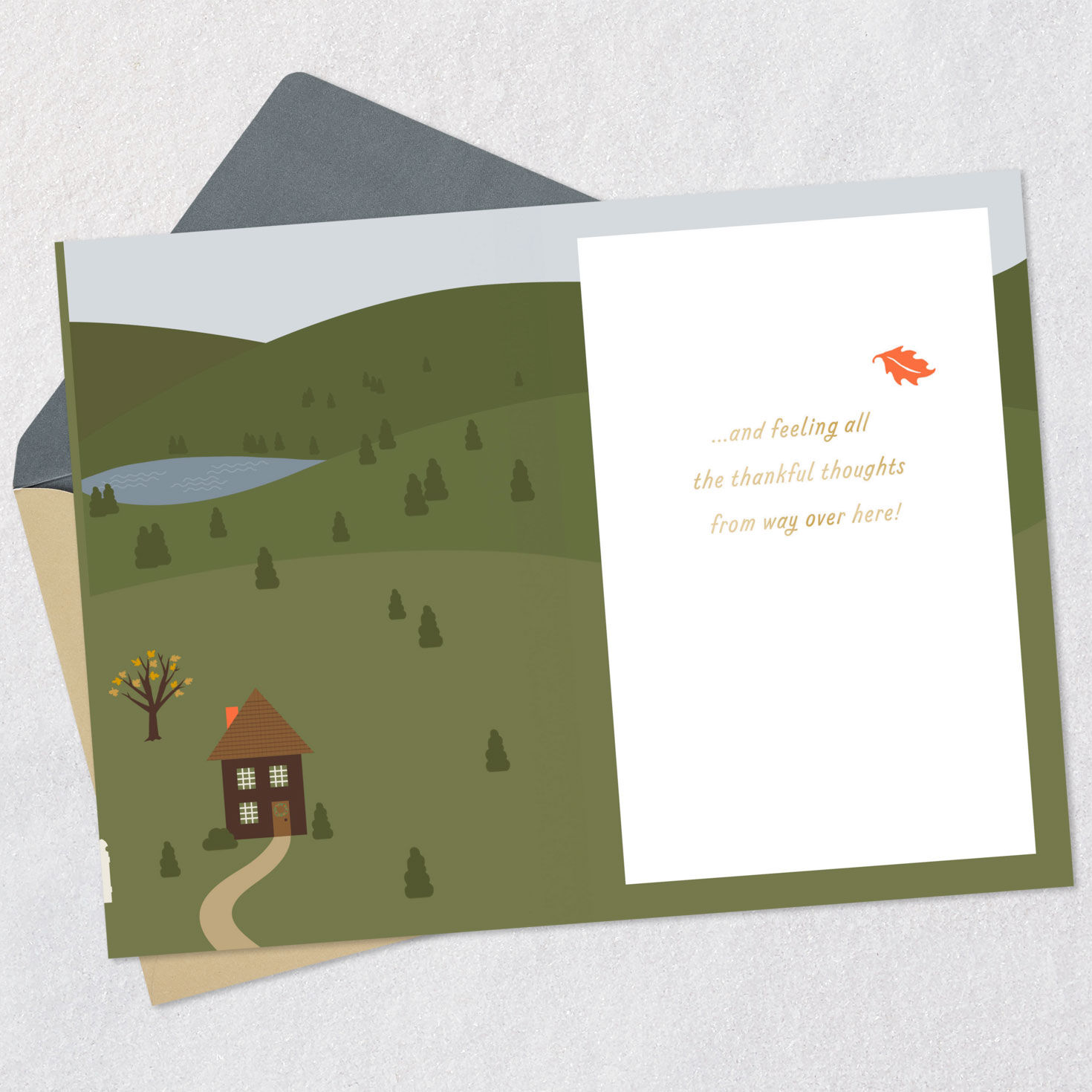 House and Trees Across the Miles Thanksgiving Card Open card with envelope image number 3