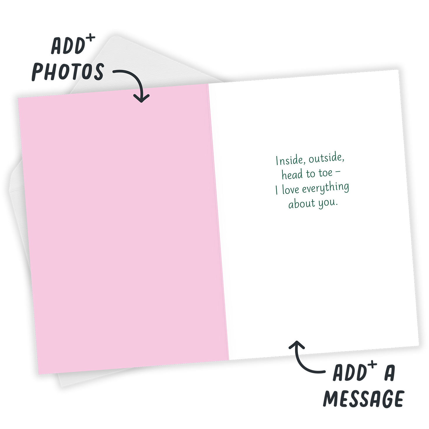 Pink Blue Wildflowers Art Personalized Love Card Open Card with Envelope indicating personalization image number 3