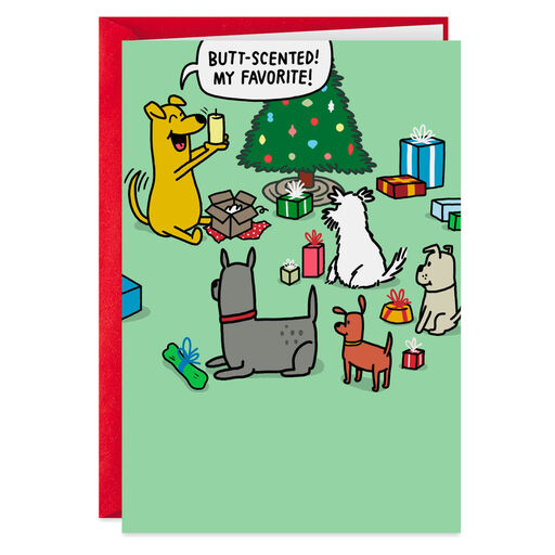 Dog Opening Presents Funny Christmas Card, 
