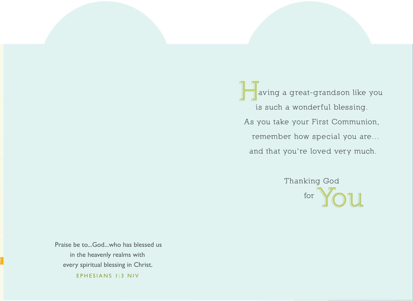 Blue Starburst Cross First Communion Card for Great-Grandson