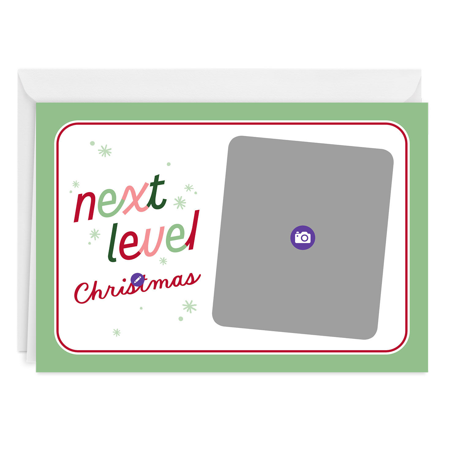 Mint Green Pink Red Lettering Photo Christmas Card Card Front indicating personalization image number 3