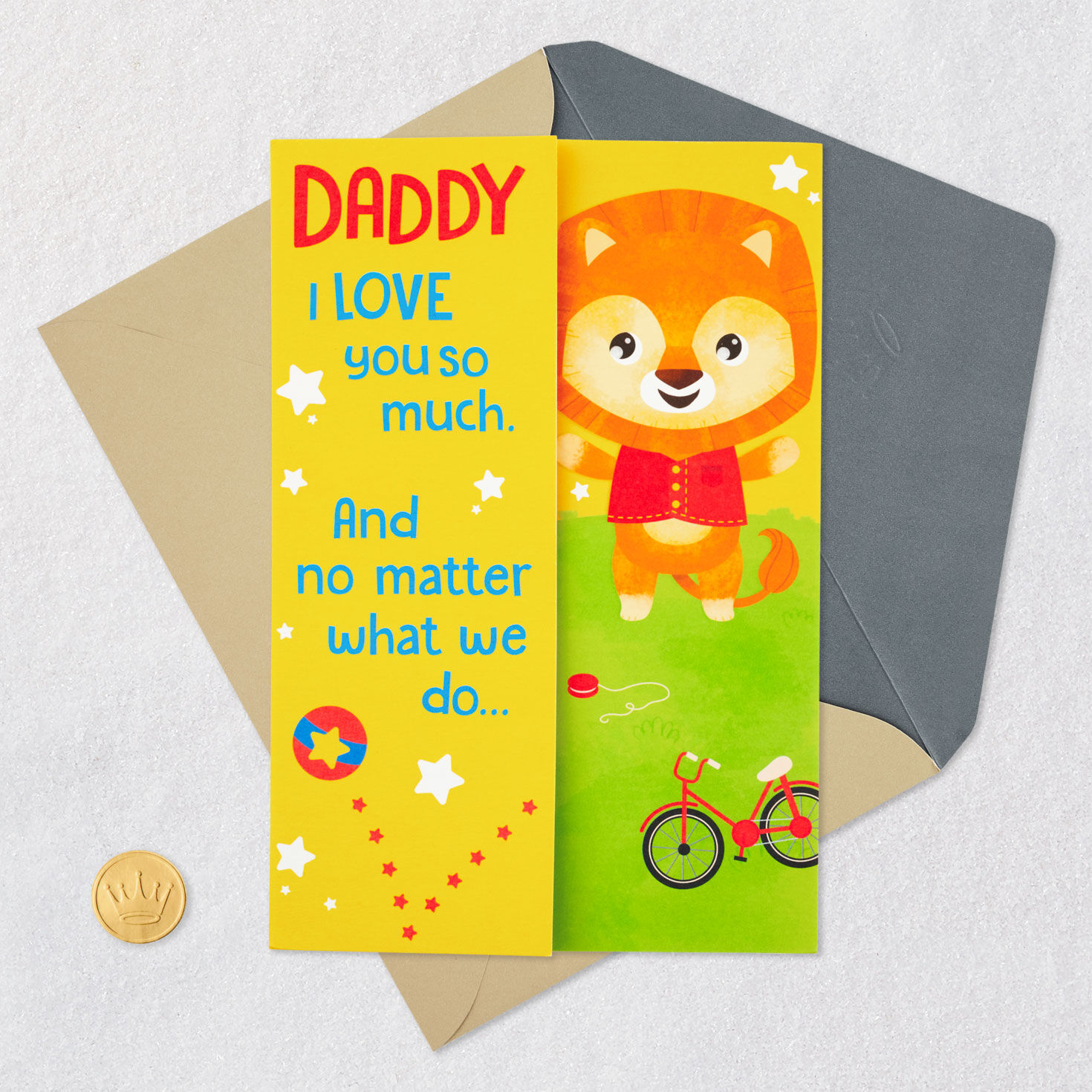 Cartoon Lion Father and Child Father's Day Card Card Front with Envelope and Gold Seal image number 6