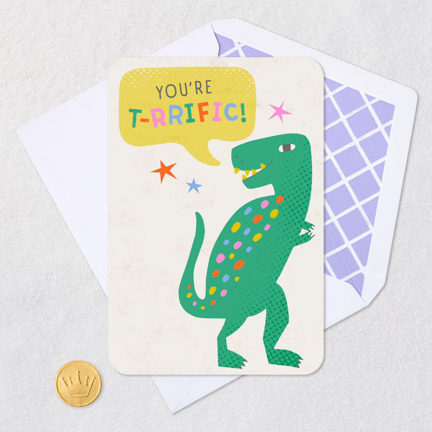 T-Rex Dinosaur and Stars Just Because Kids Card Card Front Detail image number 5