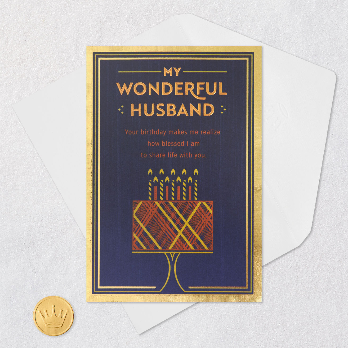 Elegant Cake Birthday Card for Husband Card Front with Envelope and Gold Seal image number 6