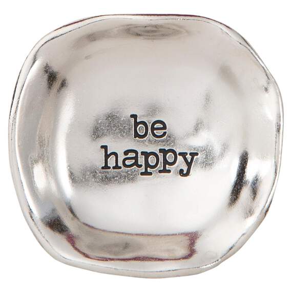 Natural Life Be Happy Silver Mini Trinket Tray, , large image number 1