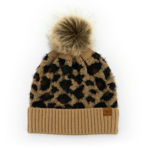 Britt’s Knits Tan Snow Leopard Women's Knit Pom Hat, Tan