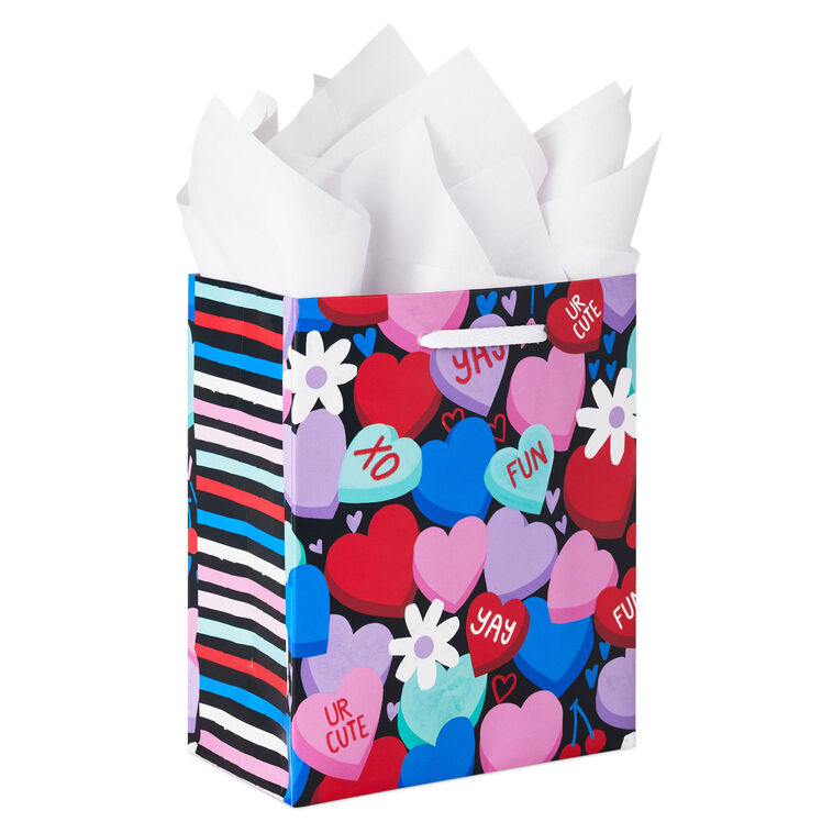 6.5" Colorful Candy Hearts Small Valentine's Day Gift Bag With Tissue Paper