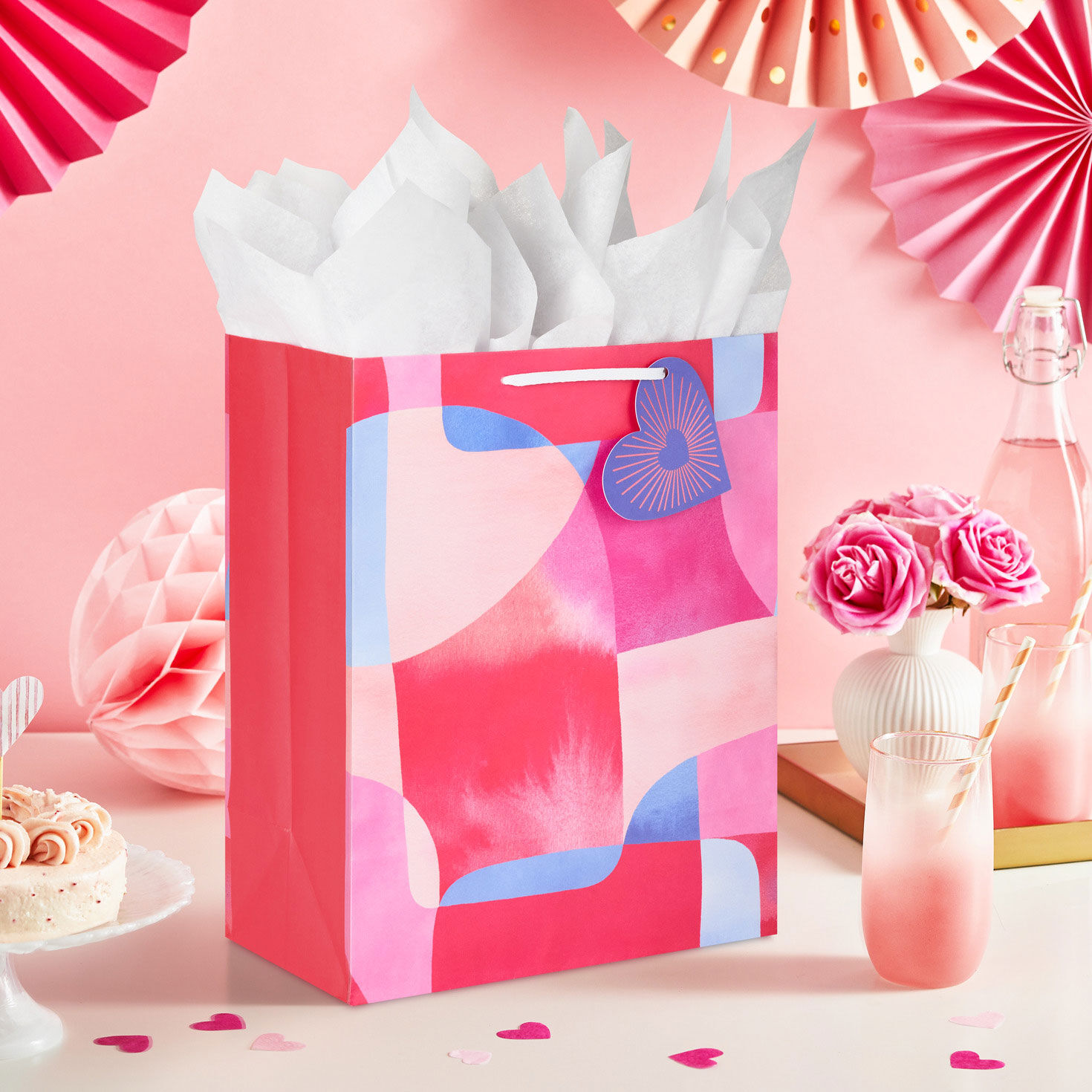Vibrant Watercolor Shapes Large Gift Bag With Tissue in use image number 2