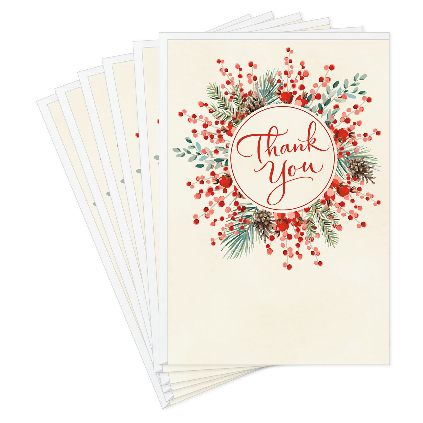 Berry Wreath You're Appreciated Christmas Thank You Cards, Pack of 6