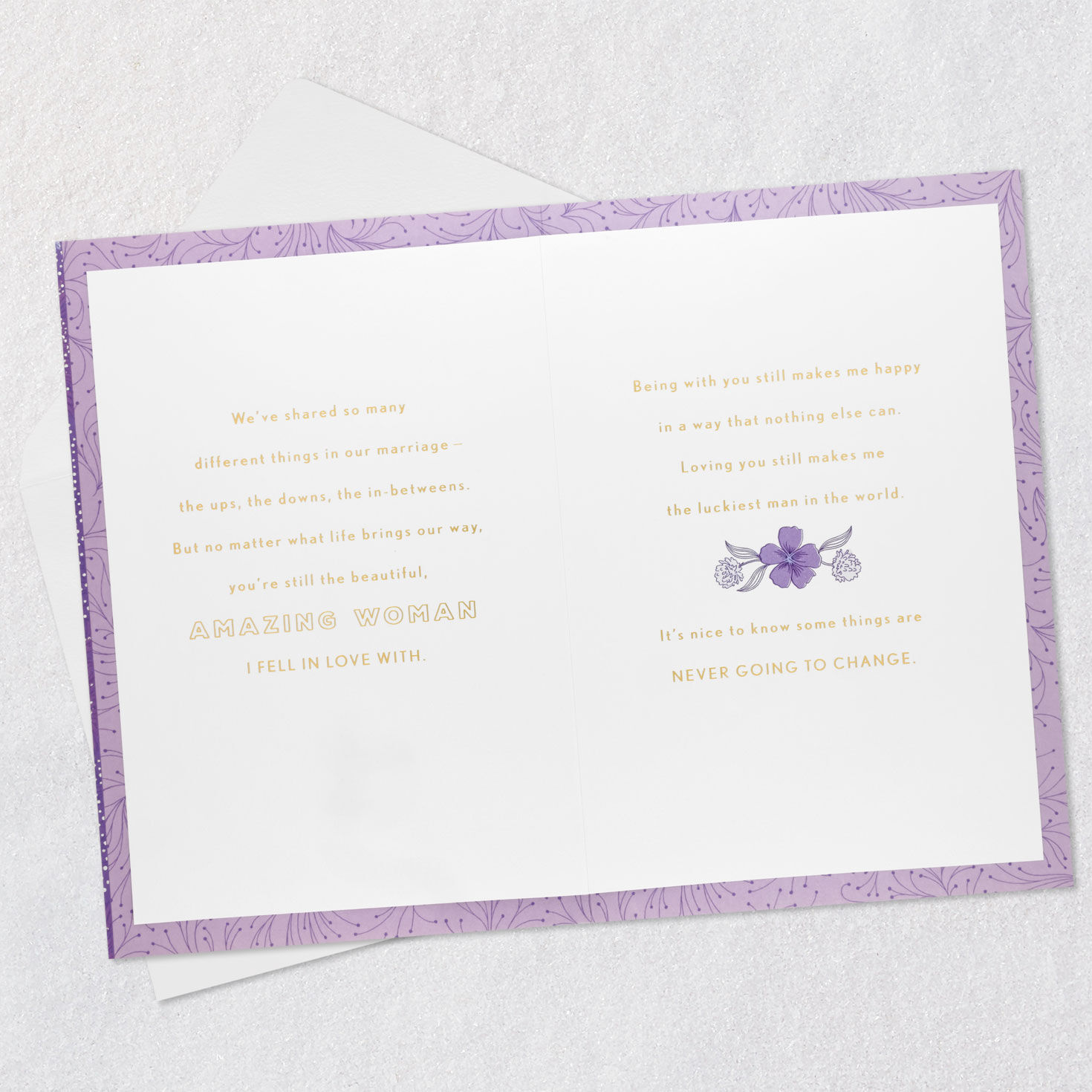 Blue and Purple Flowers Wife Anniversary Card Open card with envelope image number 4