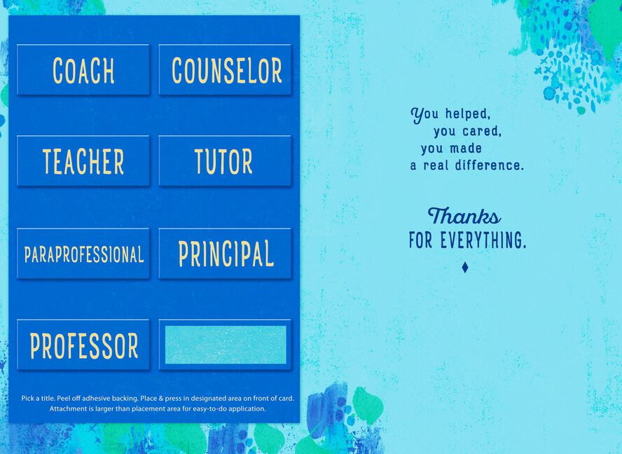 customizable school faculty thank you card with recipient stickers