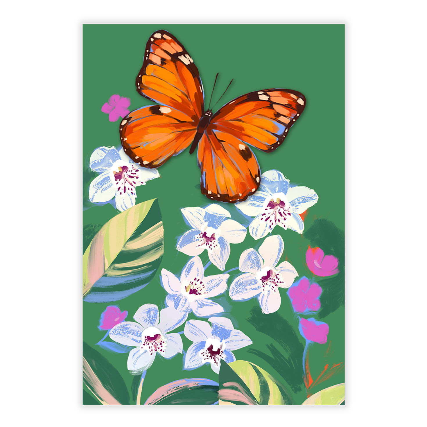 Butterfly and Flowers Artwork Personalized Card front image number 2