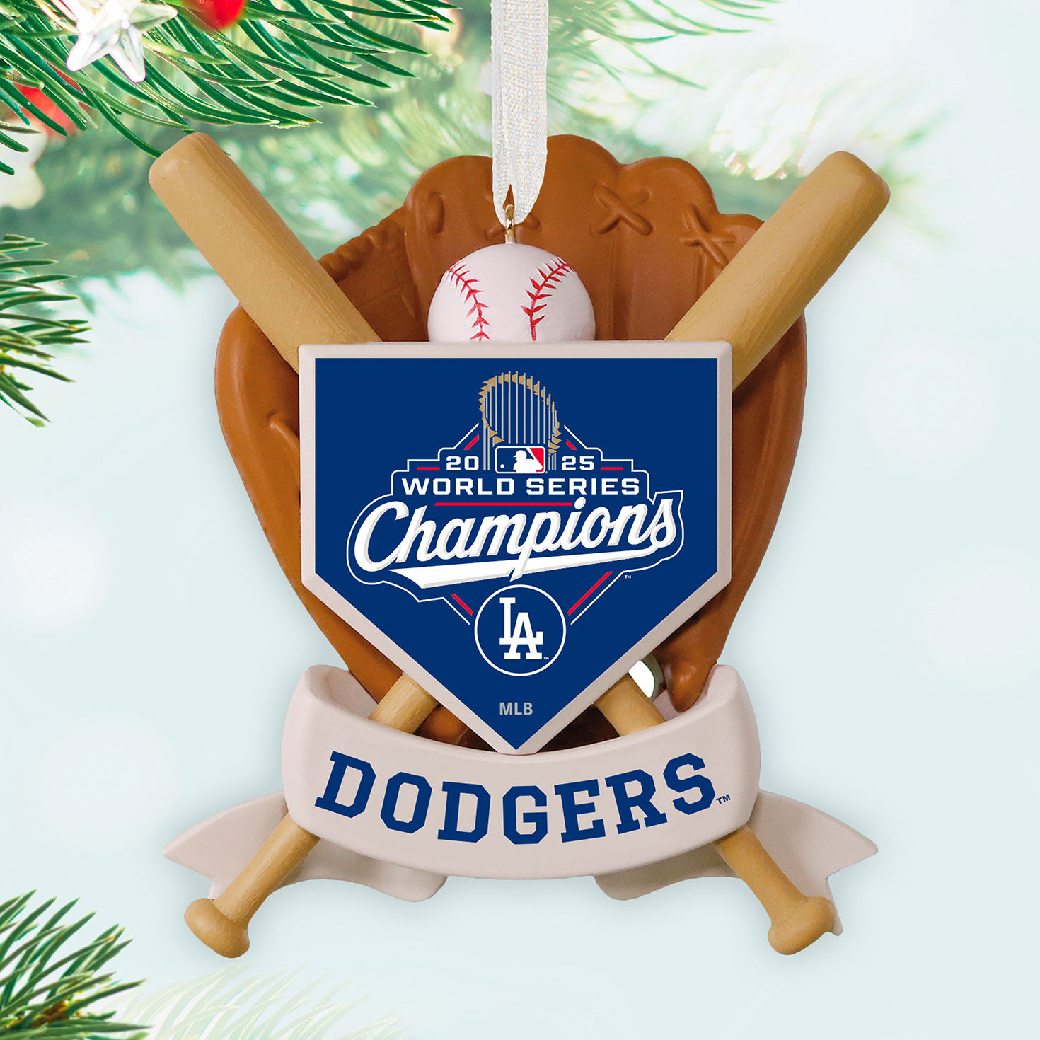Dodgers World Series 2025 Keepsake Ornament hanging on tree image number 2