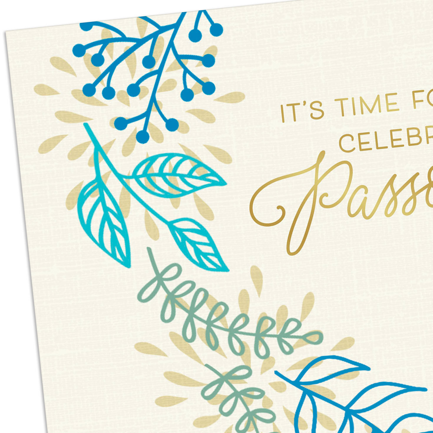 Blue, Green and Gold Leaves Passover Card Card Front Detail image number 4