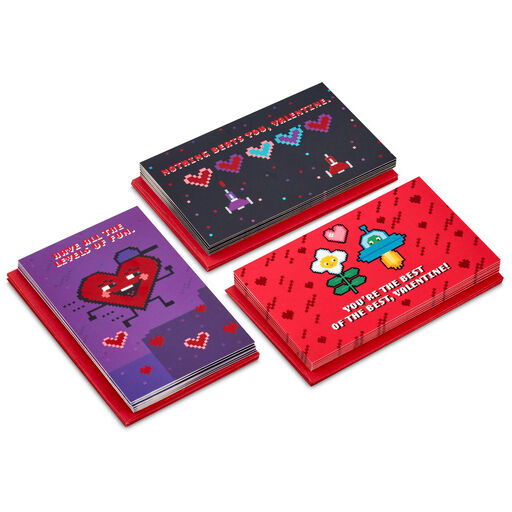 Mini 8-Bit Games Assorted Blank Valentine's Day Note Cards, Pack of 18, 