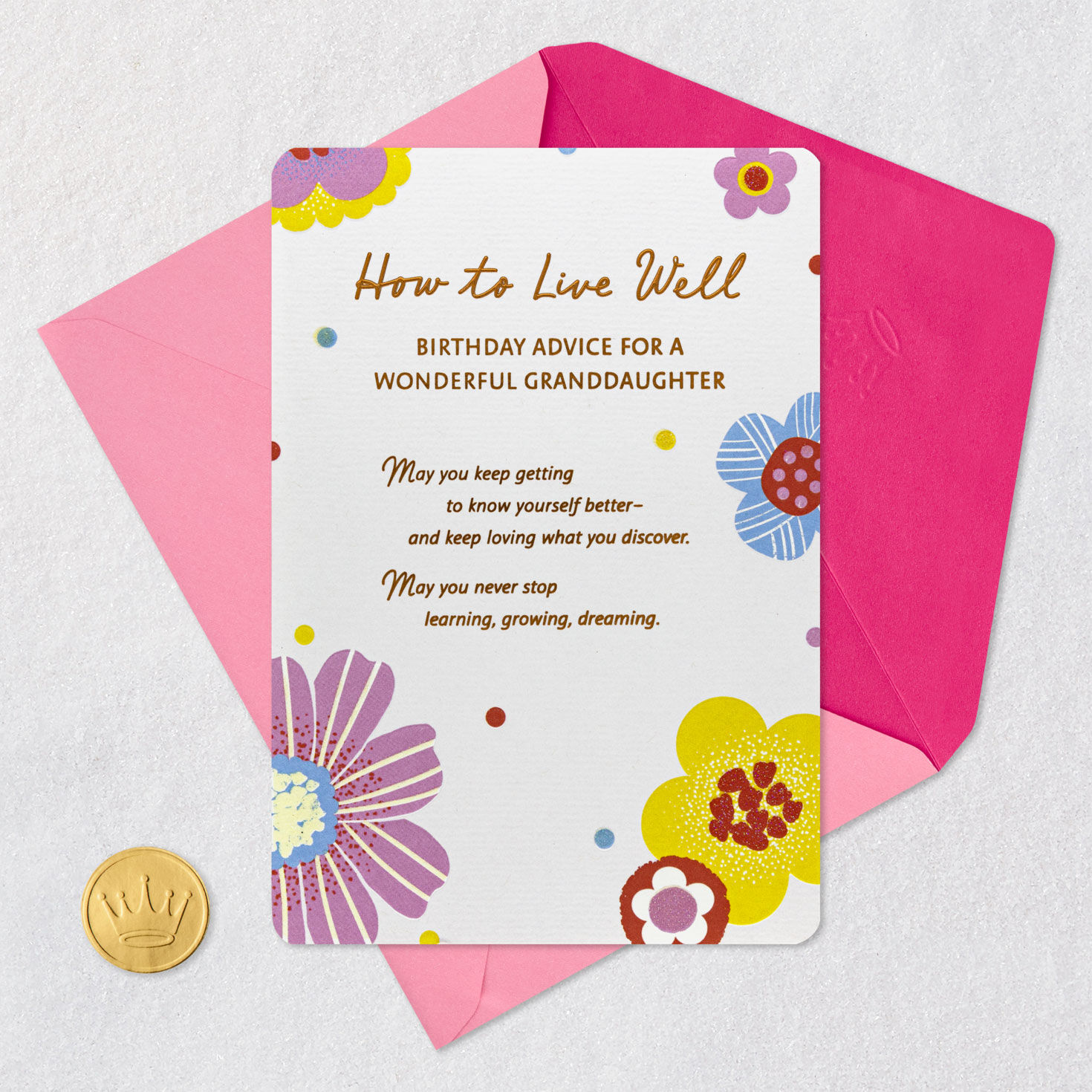 Flowers Birthday Card for Granddaughter Card Front with Envelope and Gold Seal image number 6