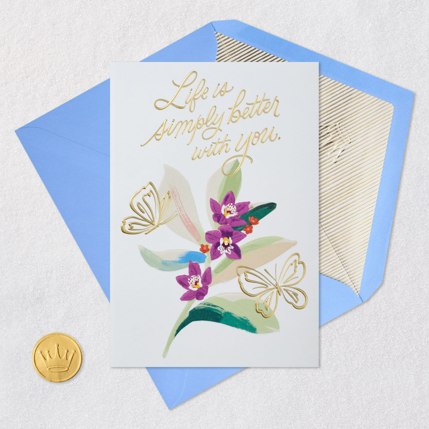 Gold Butterflies and Flowers Romantic Mother's Day Card Card Front with Envelope and Gold Seal image number 5