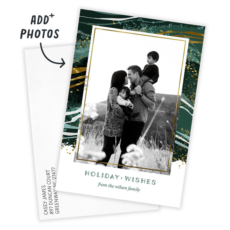 Elegant Evergreen Marble Flat Holiday Photo Card, , large image number 3
