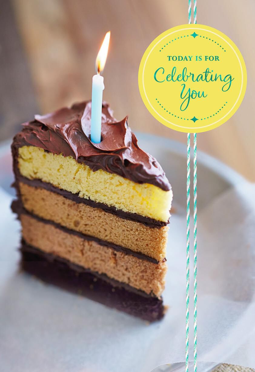 Slice of Chocolate Cake With Foil Birthday Card