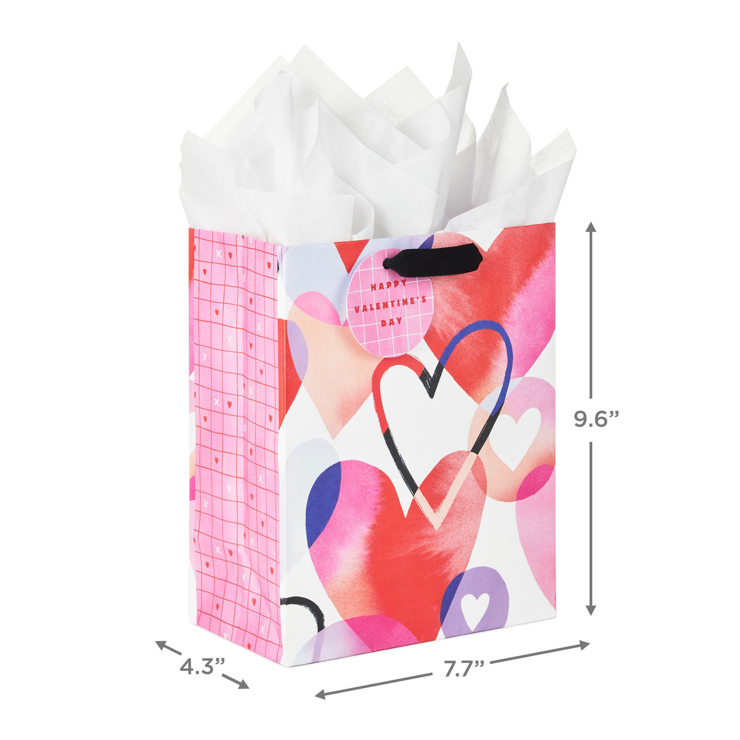 9.6" Watercolor Hearts Medium Valentine's Day Gift Bag With Tissue Paper, , large image number 3