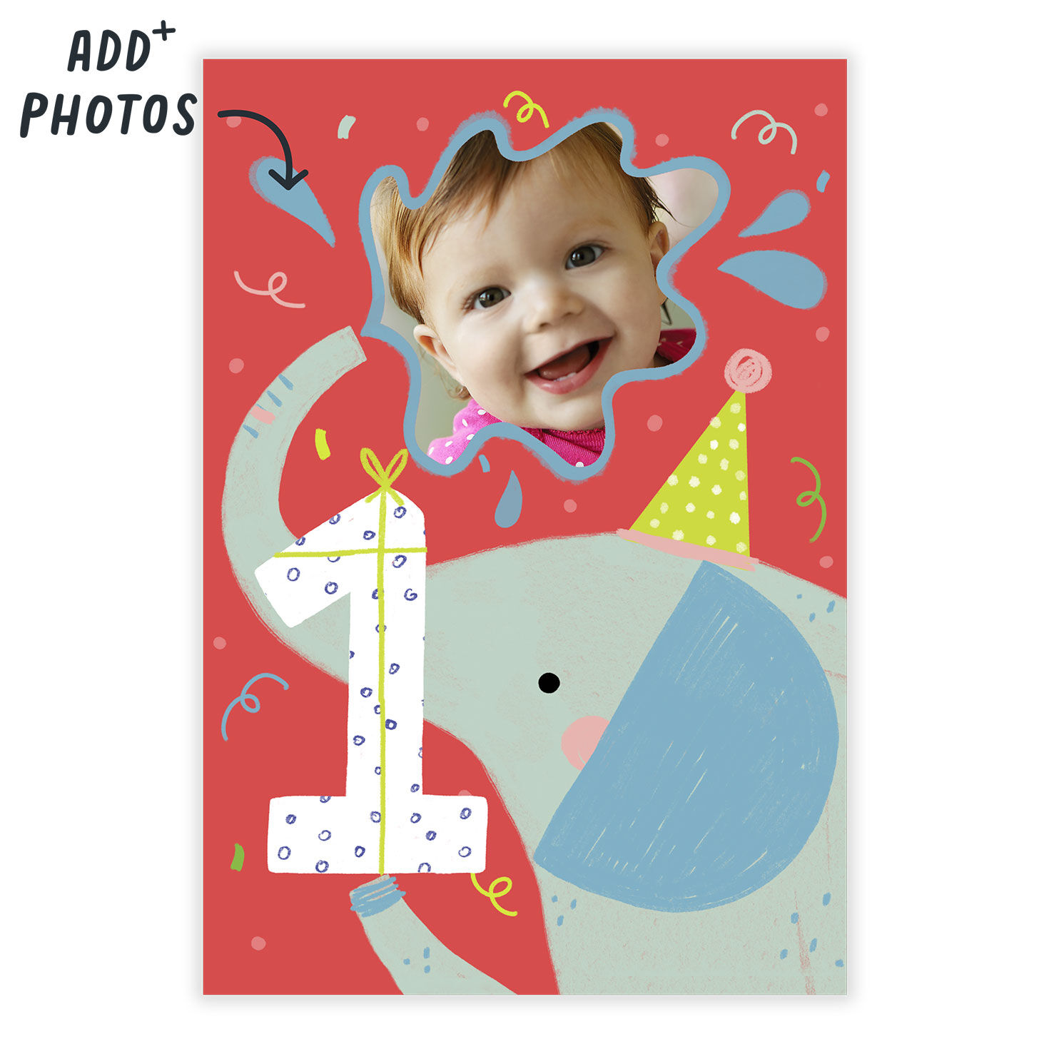 Festive Elephant First Birthday eCard, , large image number 2