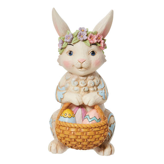 Jim Shore Pint Bunny With Floral Crown and Basket Figurine, 5"