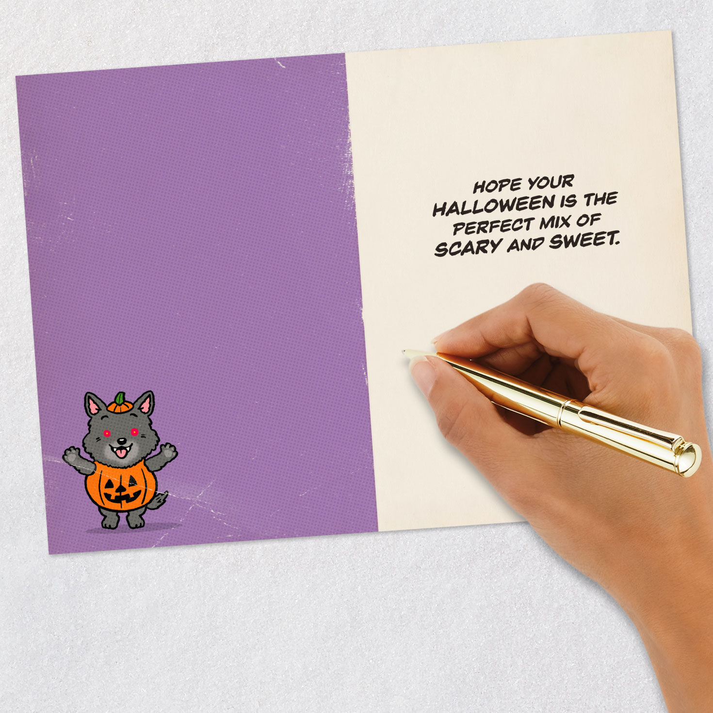 Horror and Puppies in Costume Funny Halloween Card Signing card image number 6