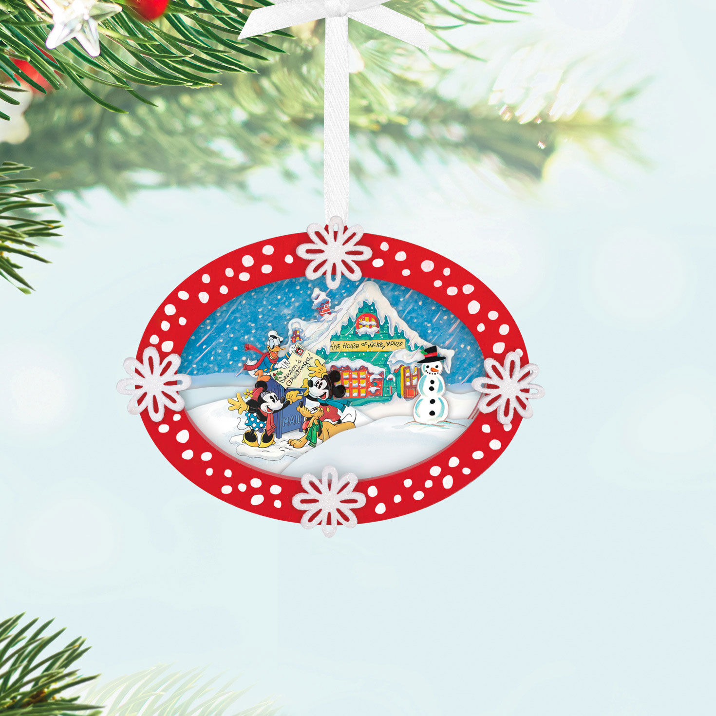 Mickey and Friends at Mailbox Keepsake Ornament Hanging on tree image number 2