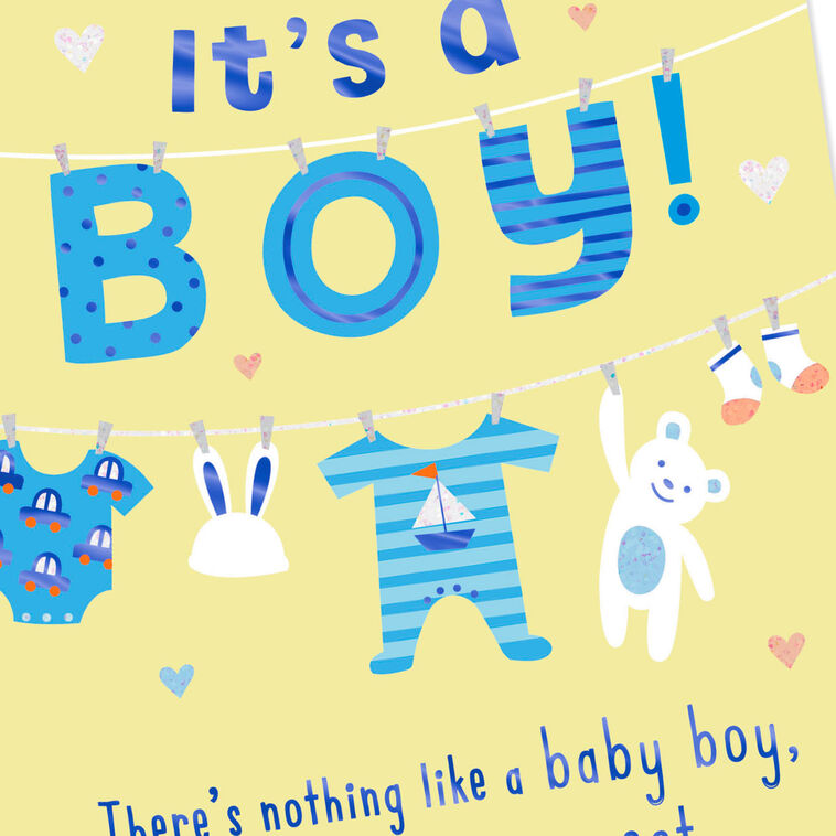 Cute Clothesline New Baby Boy Card, , large image number 4
