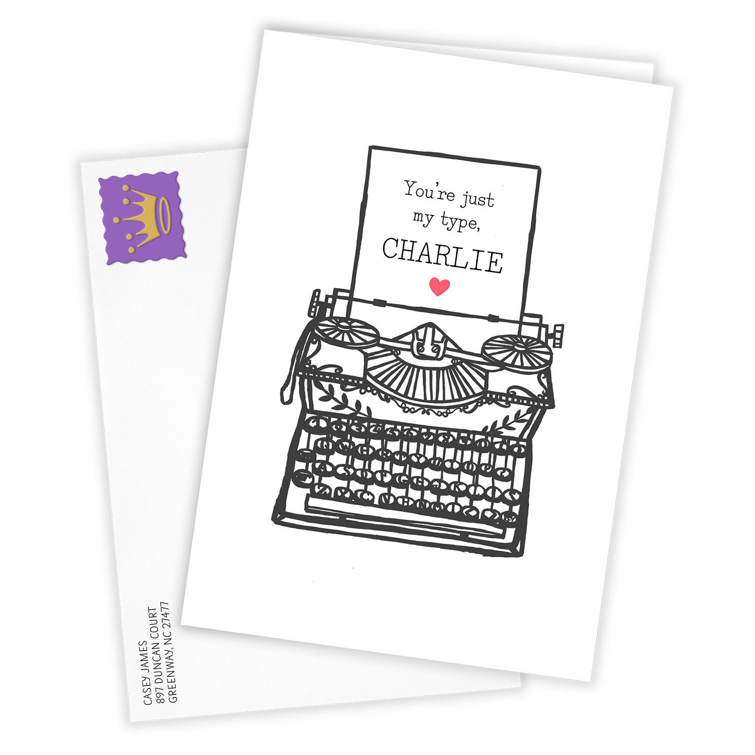 Typewriter Illustration Personalized Love Card Card Front with Envelope image number 2