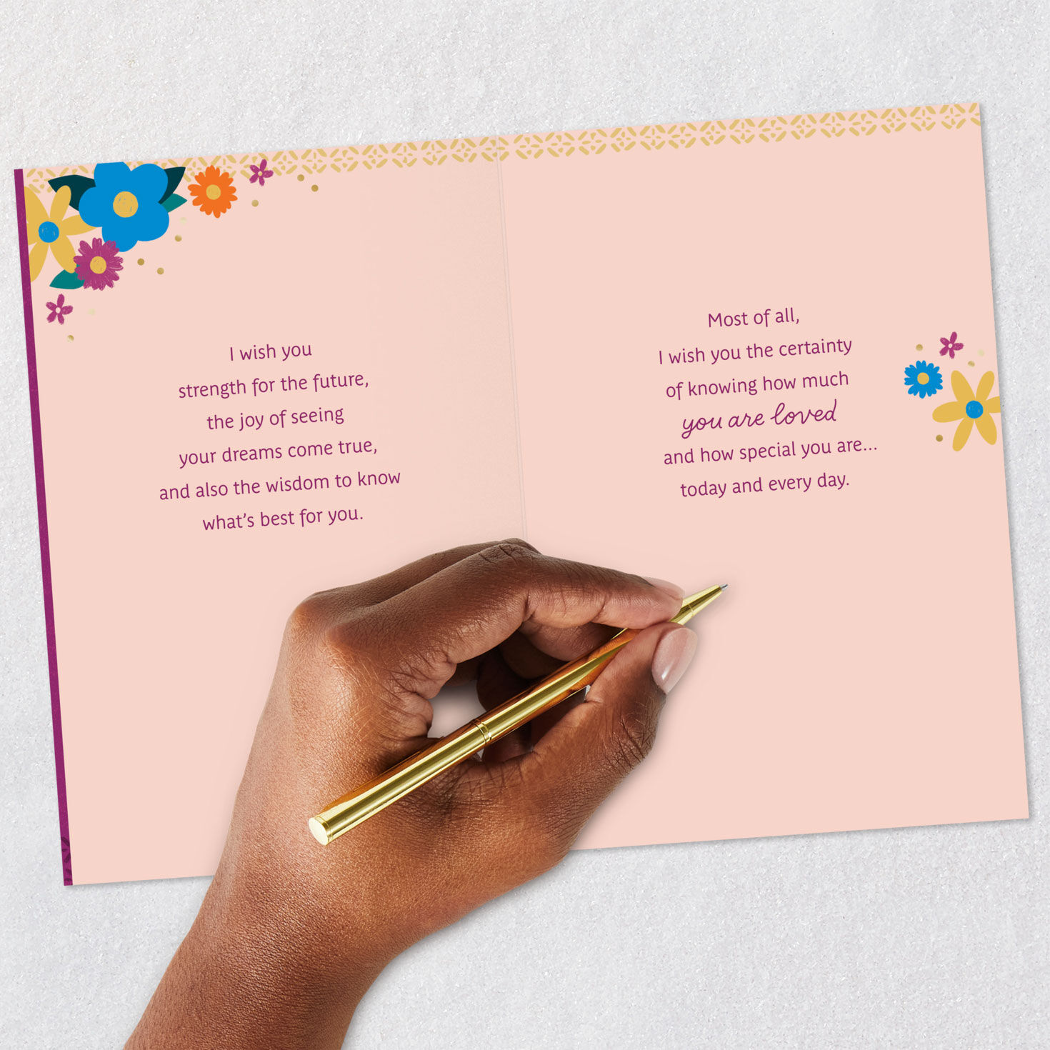 Cake and Flowers on Purple Granddaughter Birthday Card Signing card image number 7