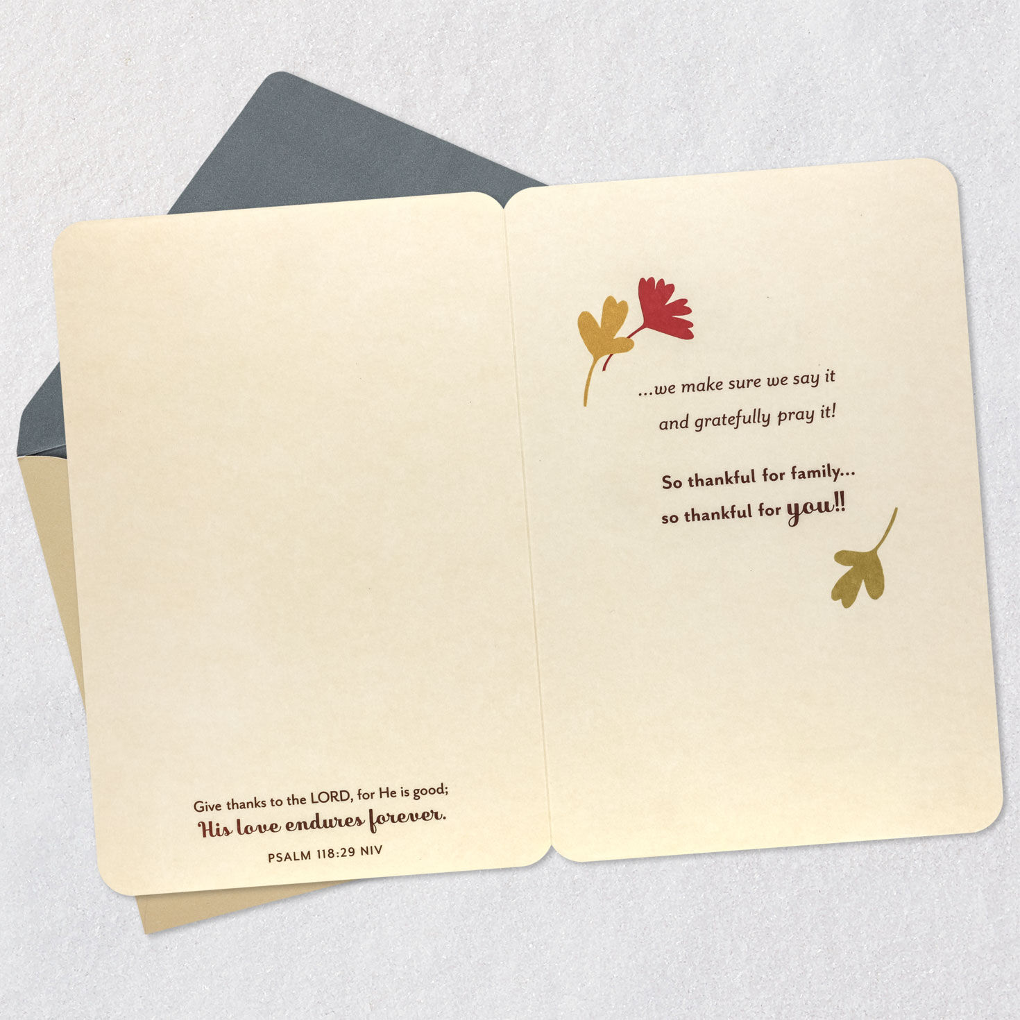 Yellow Flowers Religious Thanksgiving Card for Family Open card with envelope image number 4