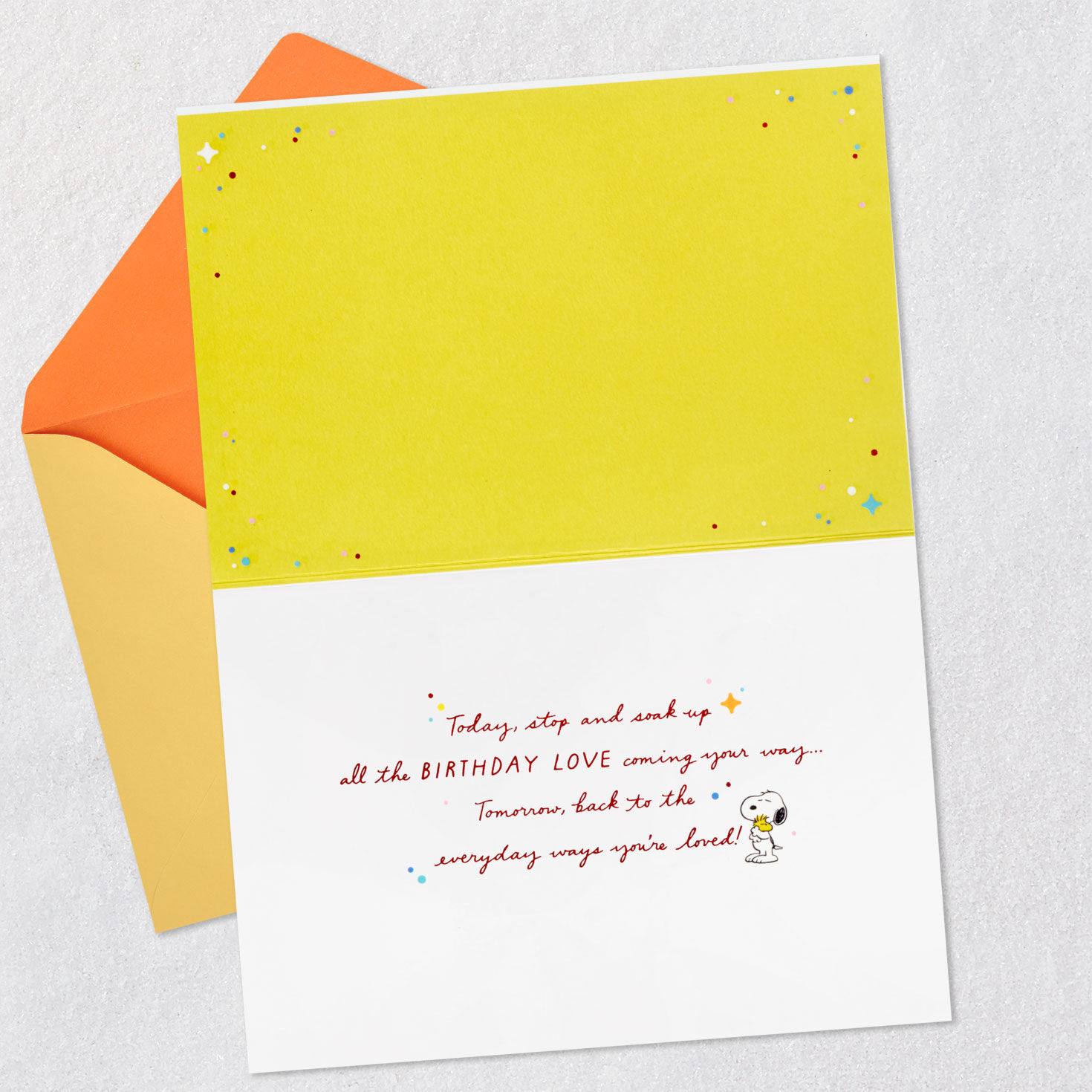Snoopy Hugs Birthday Card Open card with envelope image number 3