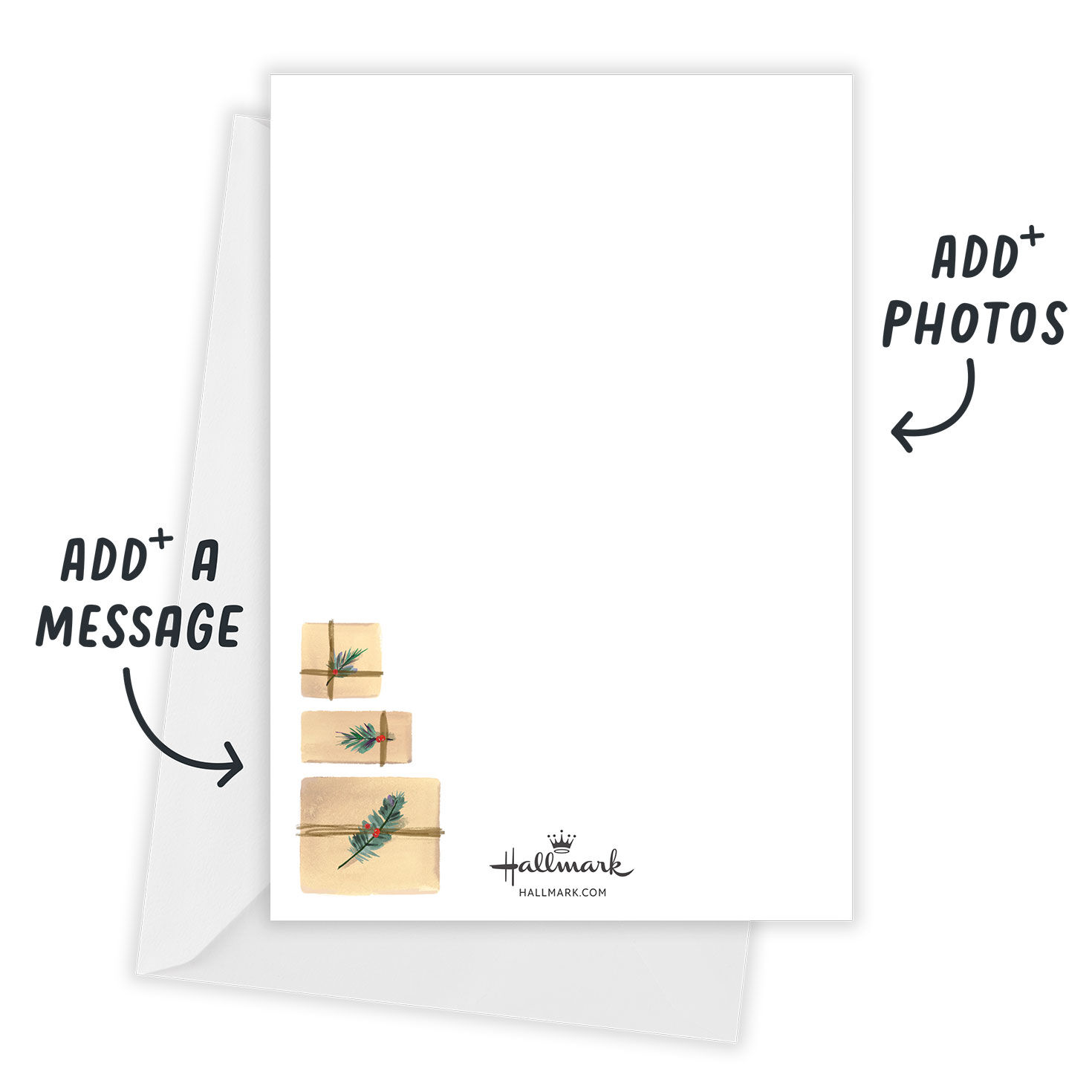 Tree of Gifts Personalized Christmas Photo Card Open Card with Envelope indicating personalization image number 3