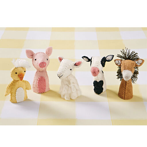 Mud Pie Wool Barnyard Finger Puppets Set, 5 Pieces, 