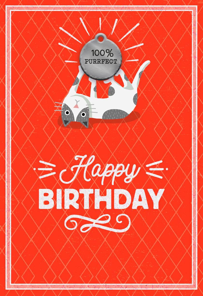 100% Purrfect Birthday Card With Pet Tag