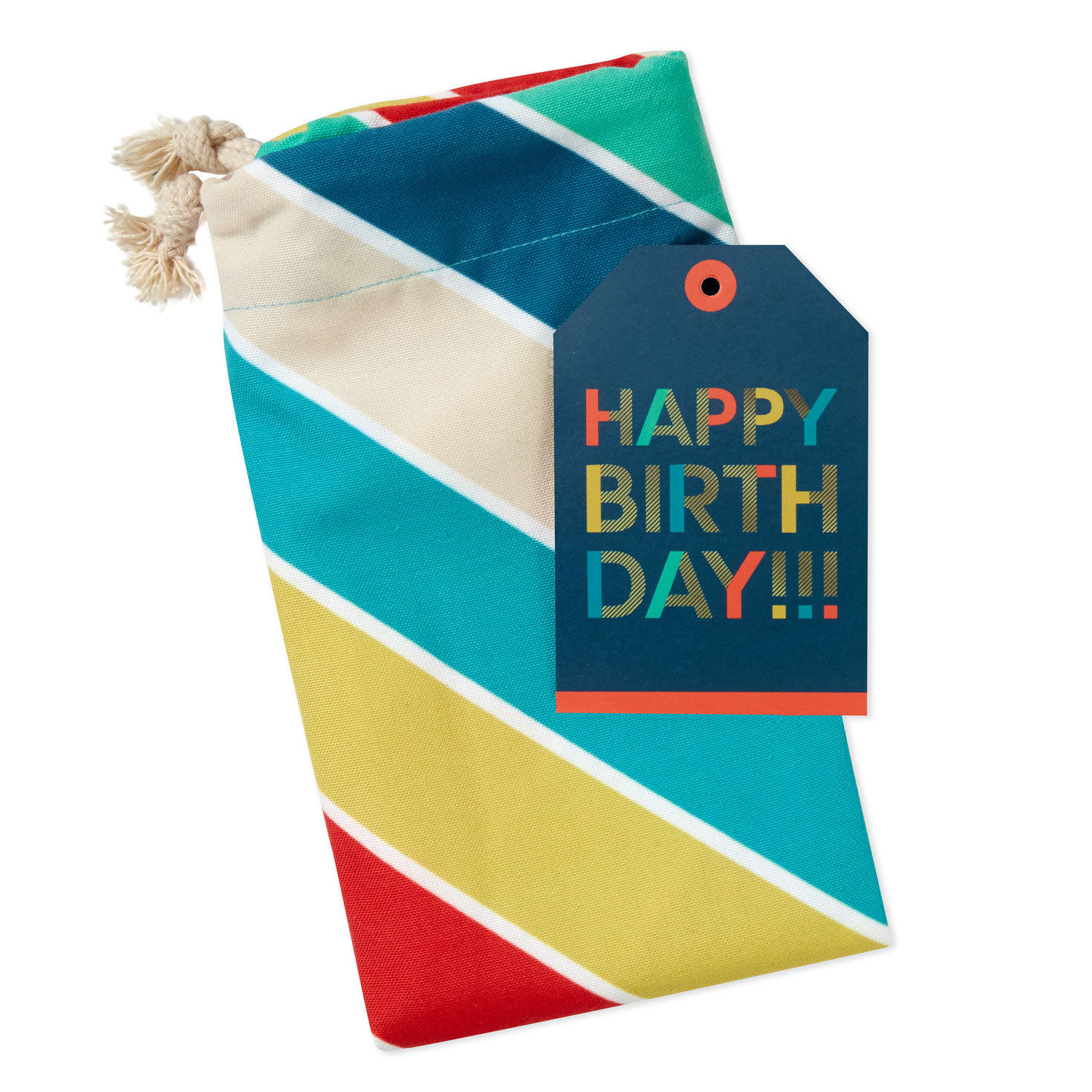 28" Bold Diagonal Stripes Birthday Canvas Gift Sack With Gift Tag, , large image number 3