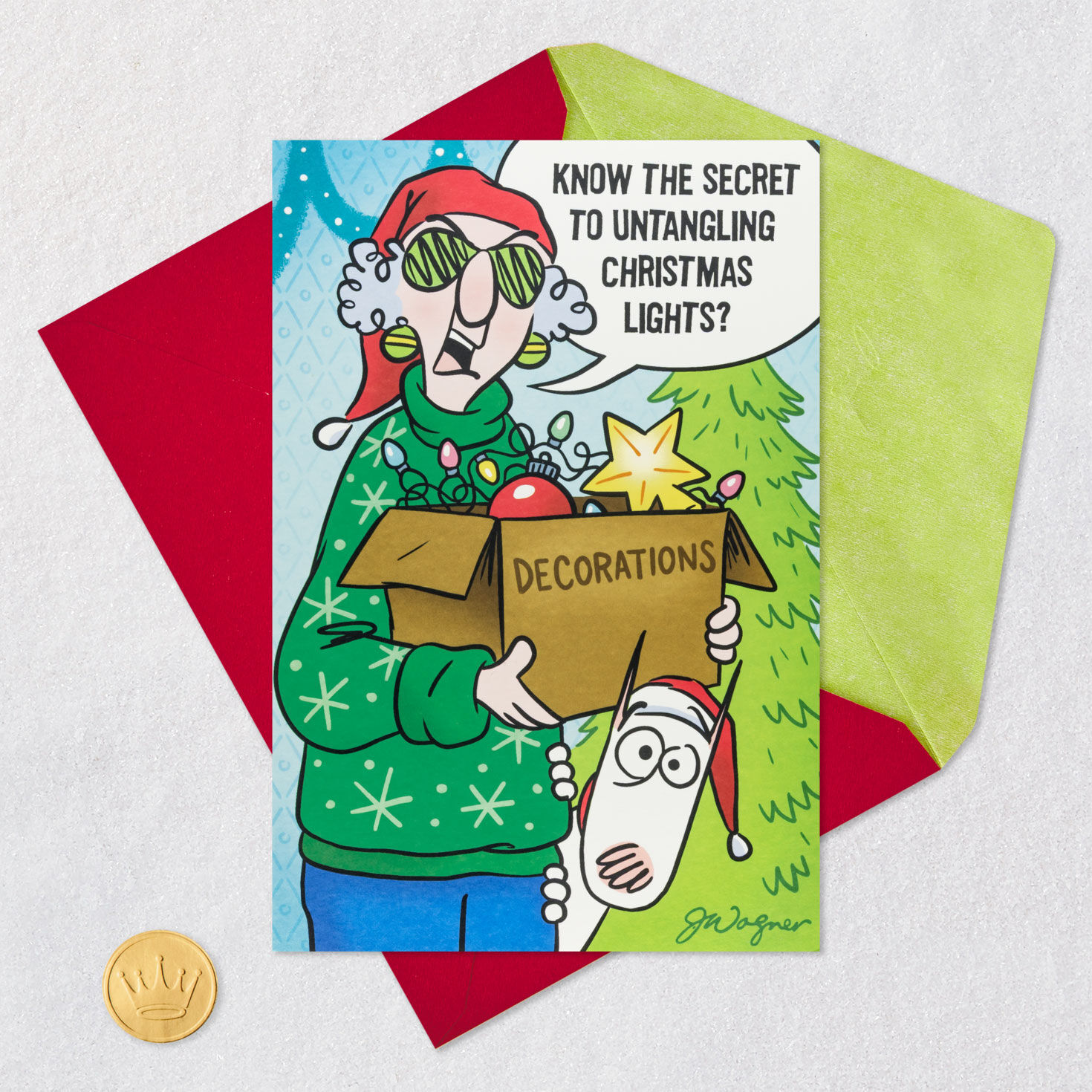 Maxine Tangled Lights Funny Christmas Card Card Front with Envelope and Gold Seal image number 6