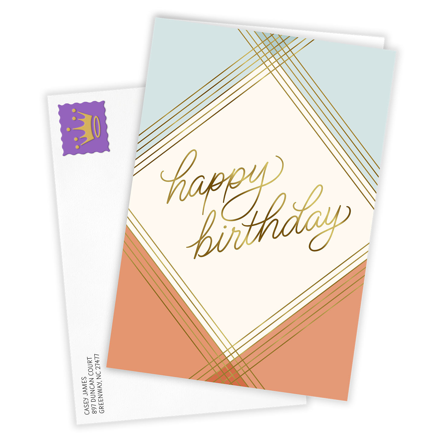 Blue Peach Geometric Personalized Birthday Card Card Front with Envelope image number 2