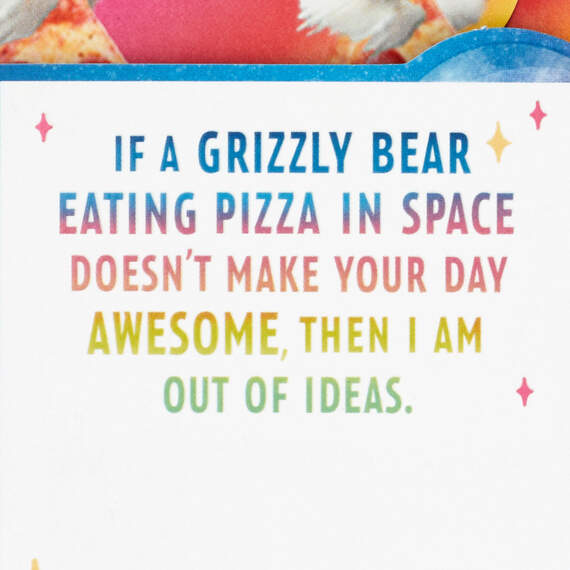 Bear Eating Pizza in Space Awesome Day Funny 3D Pop-Up Card, , large image number 3
