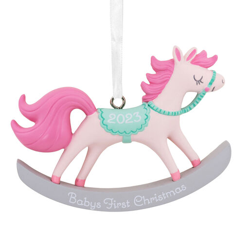 Baby Girl's First Christmas Rocking Horse 2023 Hallmark Ornament, 