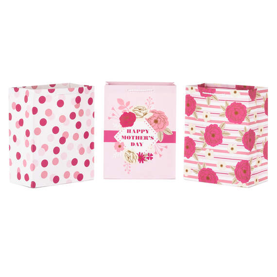 11.5" Assorted Pink and Pretty 3-Pack Large Mother's Day Gift Bags