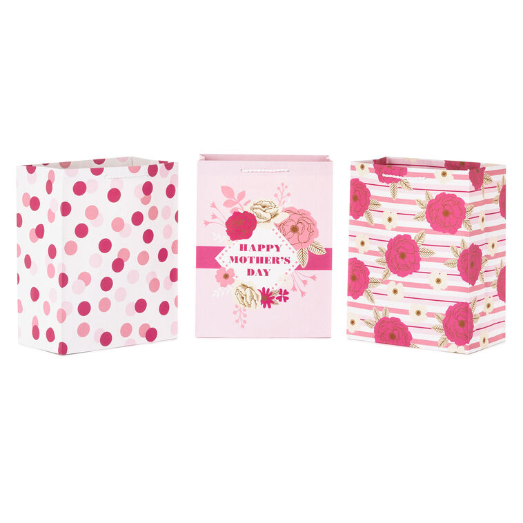 11.5" Assorted Pink and Pretty 3-Pack Large Mother's Day Gift Bags