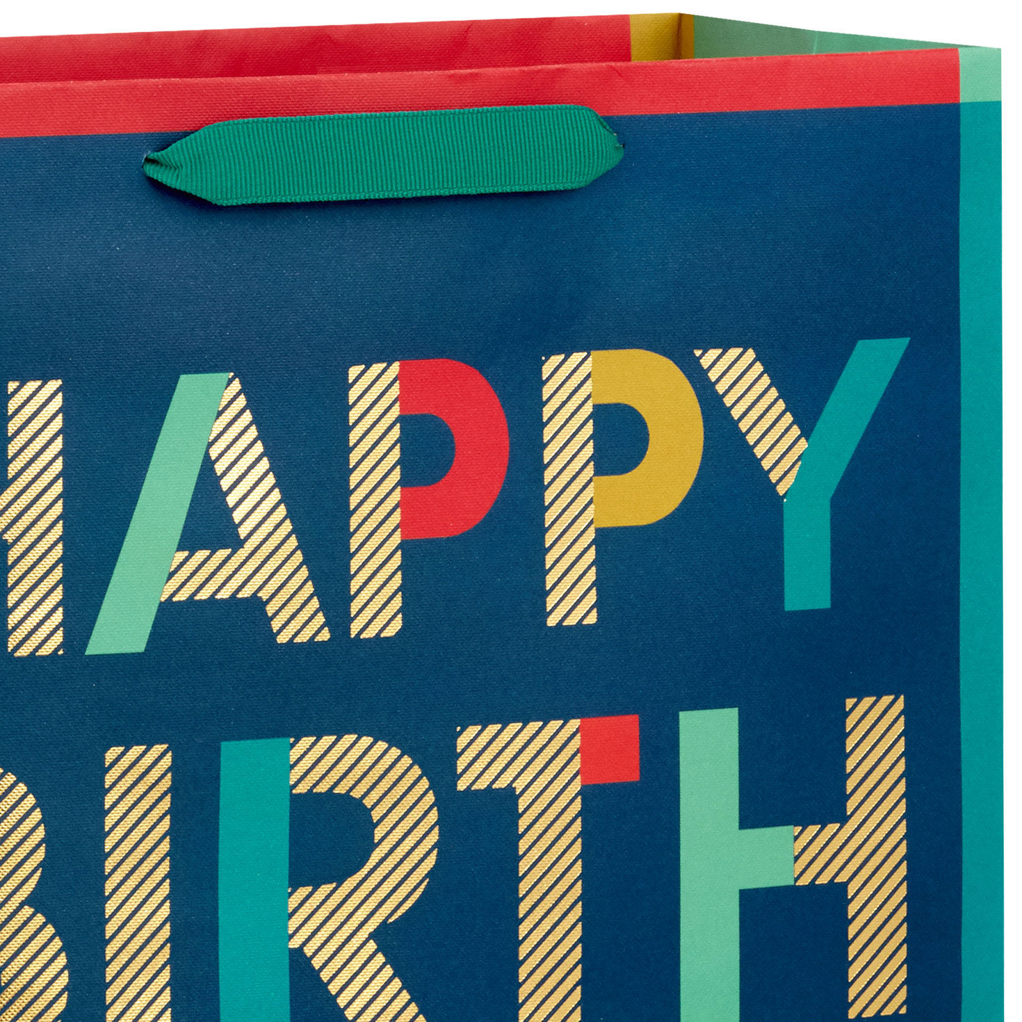 Bold Teal Wishes Large Birthday Gift Bag handle detail image number 4