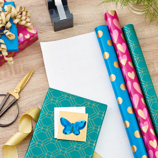 Gold and Jewel Tones 3-Pack Wrapping Paper, 105 sq. ft. total, 