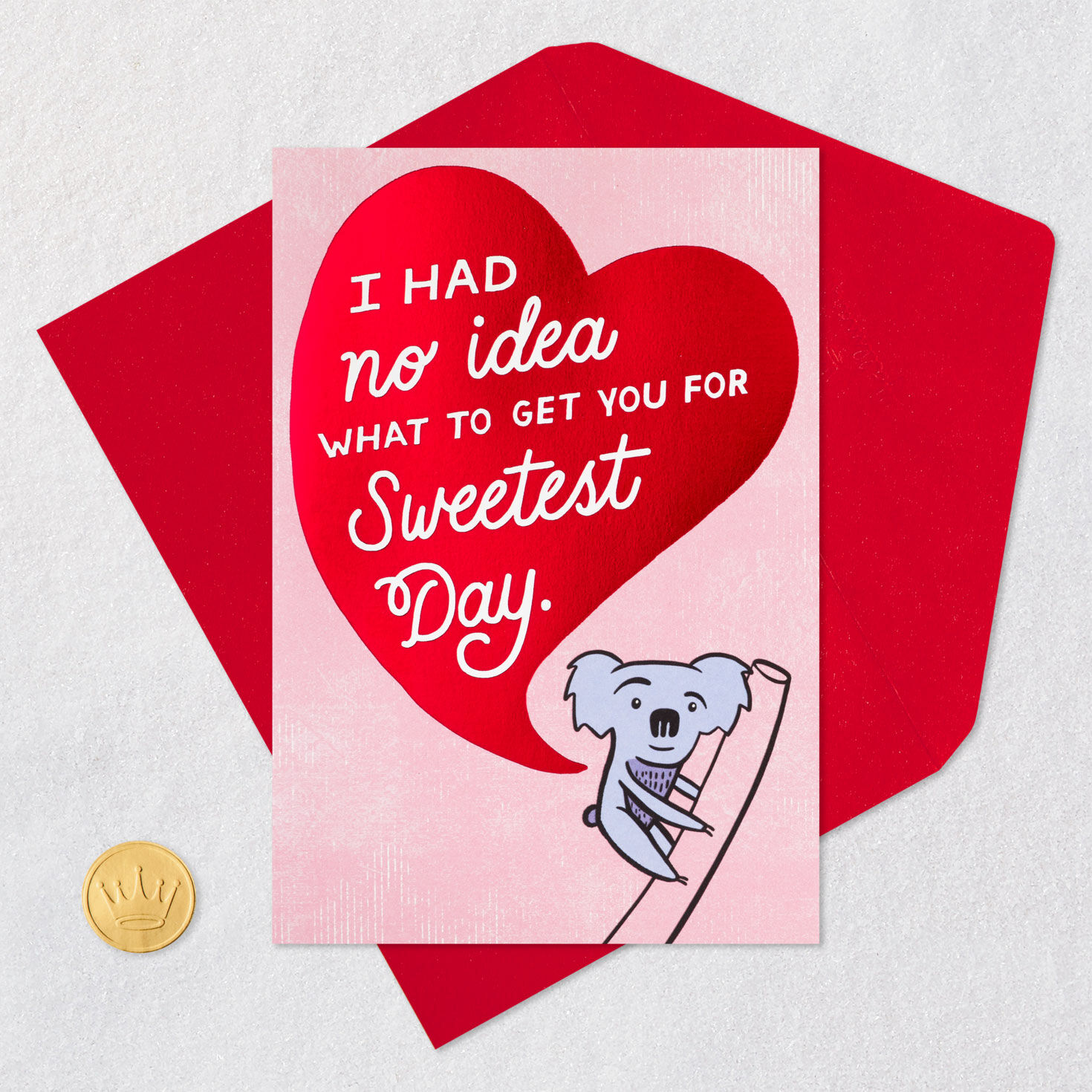 Red Heart Koala Sweetest Day Card for Partner Card Front with Envelope and Gold Seal image number 5