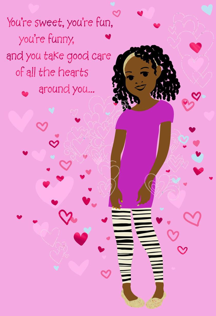 Girl With Hearts Valentine's Day Card for Young Girl